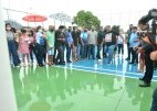 Governador cobra penâlti durante entrega da Praça da Família em Buriti Bravo. (Foto: Nael Reis)